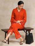 Varanga Women Rust Straight Kurta Paired With Tonal Bottom