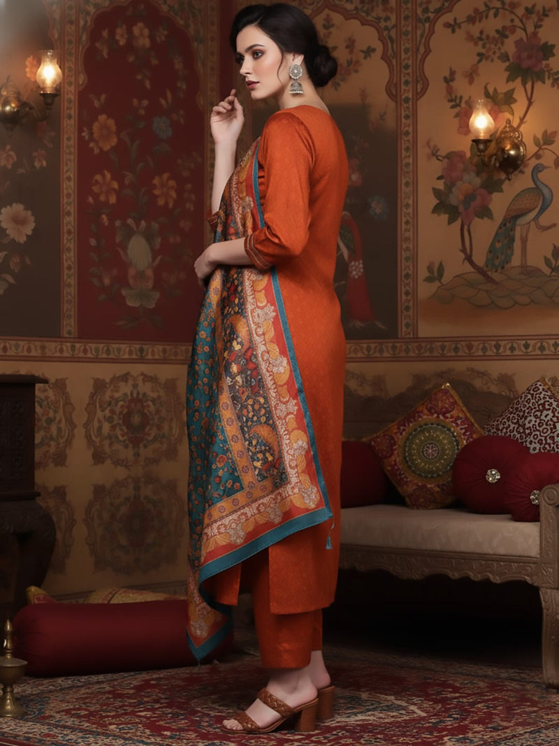 Varanga women jaquard kurta set with printed dupatta