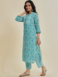Floral Printed Gotta Patti Pure Cotton Kurta With Trousers & With Dupatta