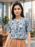 Blue Coloured Short Sleeves Shirt Collar Top