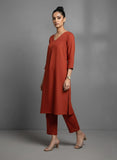 Varanga Women Orange Solid A-Line Kurta Paired With Tonal Bottom