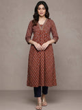 Varanga Women Maroon And Blue Bandez Printed Anarkali Kurta
