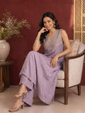 Lavender Zari Embroidered Yoke Panel Kurta Set