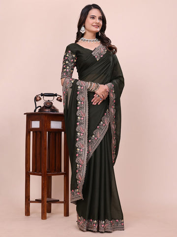 Varanga Floral Embroidered Poly Georgette Heavy Work Saree