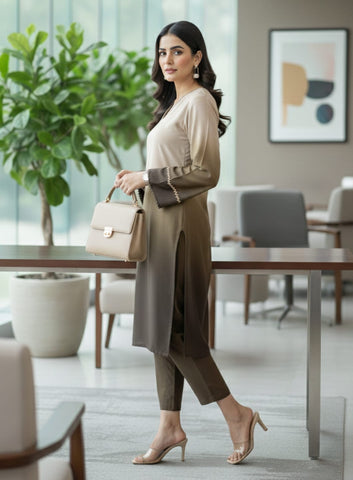 Varanga Women Ombre Olive A-Line Kurta Set