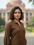 Brown Solid Kurta Set with shirt collar, Full Sleeves and Matching Trousers