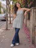 Women's Cotton Block Print Sleeveless Short Top With Lace-Up Back
