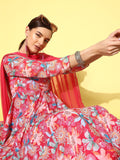 Varanga Women Pink Floral Printed Georgette Anarkali Kurta