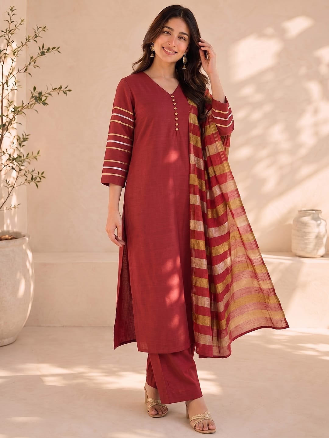 Varanga Women placement gota work Kurta with Trousers & With Dupatta