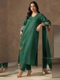 Green Embroidered Bell Sleeve Kurta Set With Straight Pants