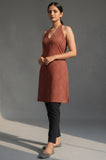 Rust Ajrakh Halter Neck With Crisscross Back Kurti