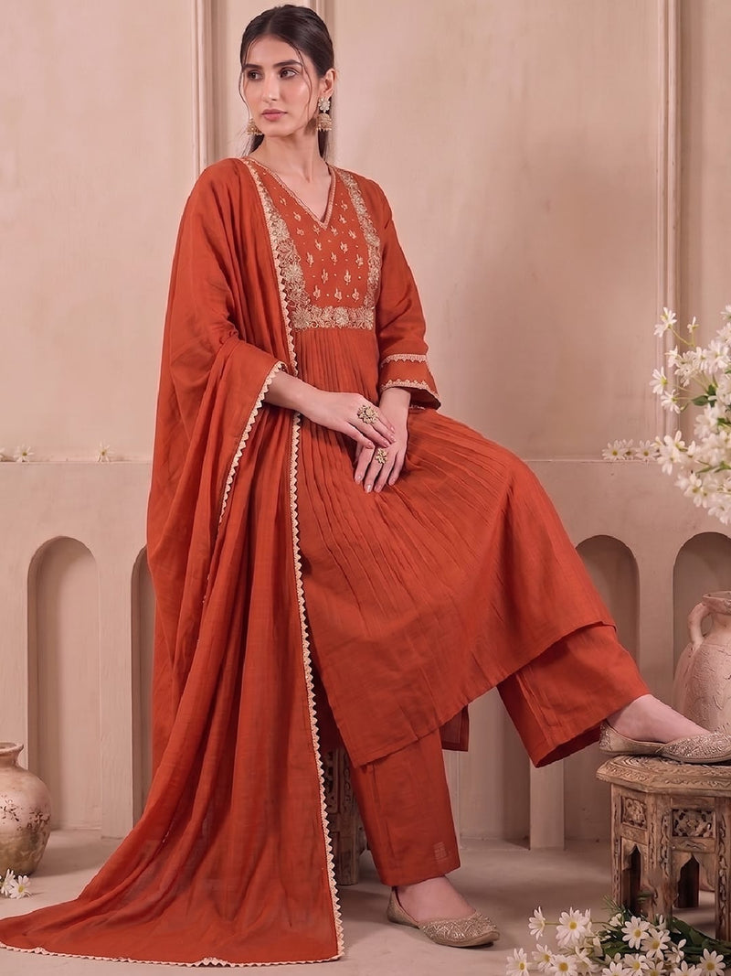 The Mayur Rust Kurta Set
