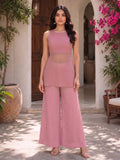Festive Gold-Speckled Fit & Flare Kurta And Wide-Leg Trouser Set