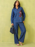 Soft Denim Co-Ord Set With Elegant Floral Embroidery