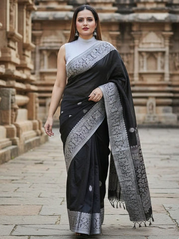 Ethnic Motifs Silk Cotton Handloom Banarasi Saree