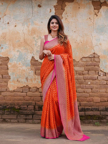 Ethnic Motifs Silk Cotton Handloom Banarasi Saree