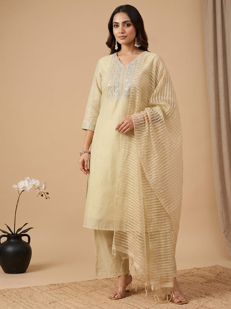 Varanga Women Shimmer Fabric Kurta Set Paired With Tonal Bottom With Sparkling Lurex Dupatta