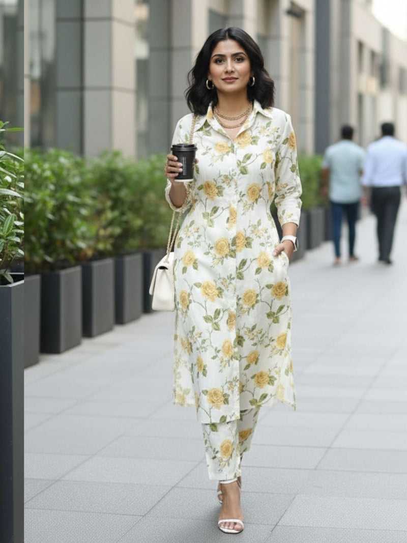Varanga Women Floral Printed Regular Kurta with Trousers