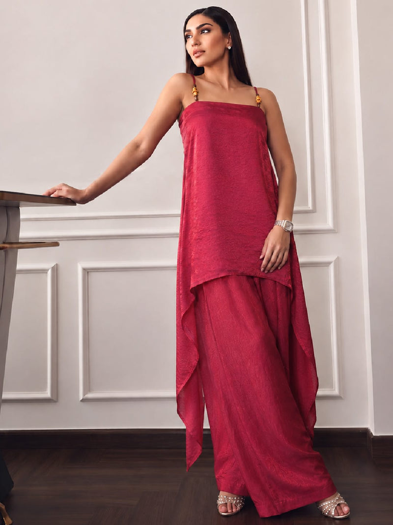 Varanga Women Layered Silk Crepe Kurta with Palazzos