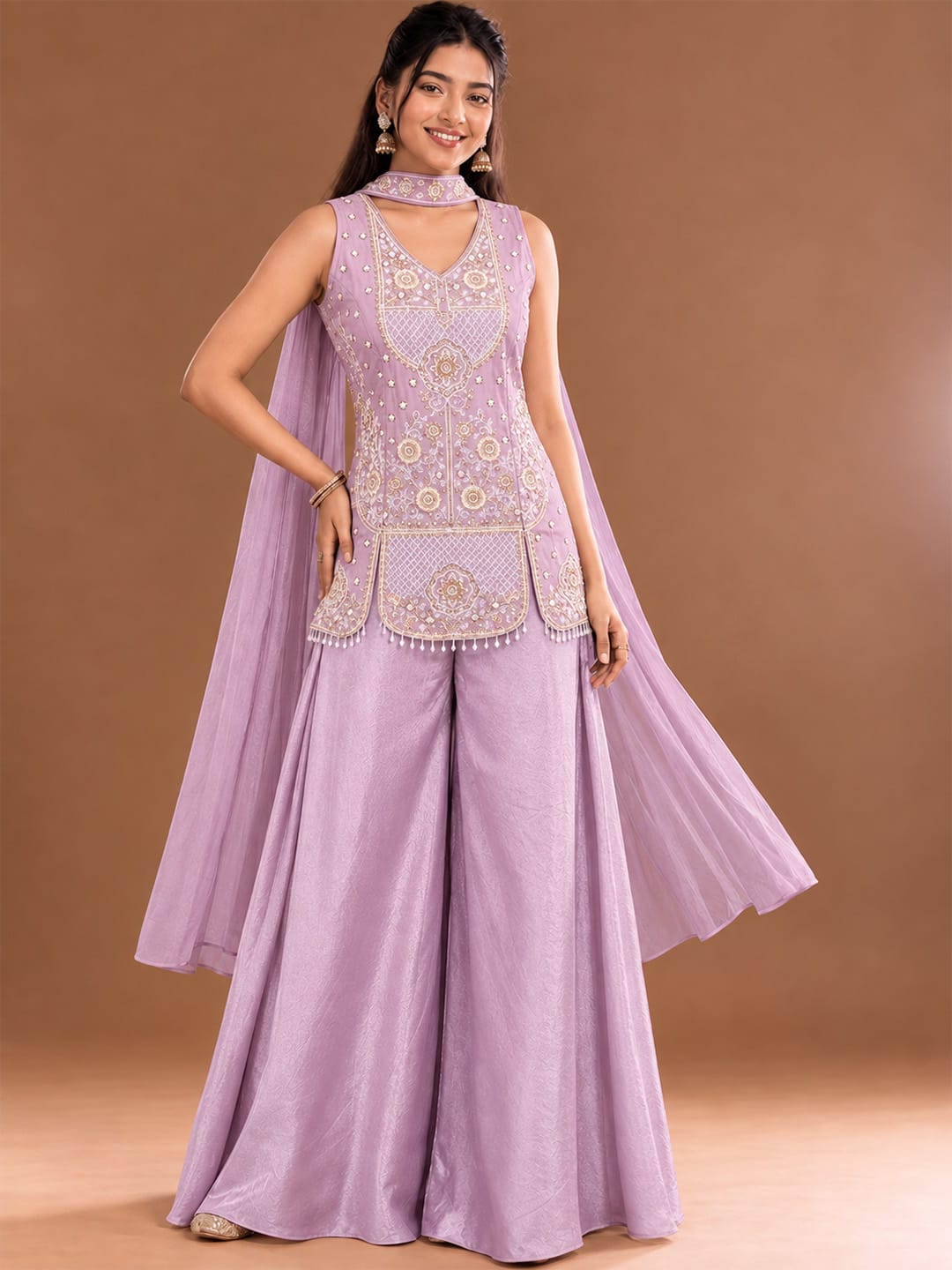 Varanga Women Ethnic Motifs Regular Sequinned Kurta with Sharara & With Dupatta