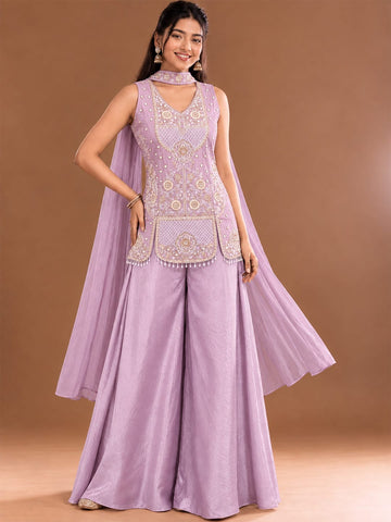 Varanga Women Ethnic Motifs Regular Sequinned Kurta with Sharara & With Dupatta