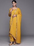 Varanga Mustard Ethnic Motifs Embroidered Regular Thread Work Round Neck Kurta with Trousers & With Dupatta