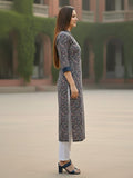 Red Ethnic Printed Straight Kurta with V-Neck and Three-Quarter Sleeves