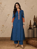 Blue Kurta Set With Vibrant Contrast Detailing