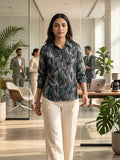 Green Coloured Slim Collar Long Sleeves Abstract Shirt