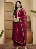 Varanga Women Fuchsia Lace Embellished Sleeveless Straight Kurta Paired With Tonal Plazzo And Dupatta