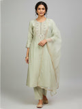 Varanga Women-Thread & Sequin Embroidered Yoke Kurta With Trouser & Scallop Dupatta