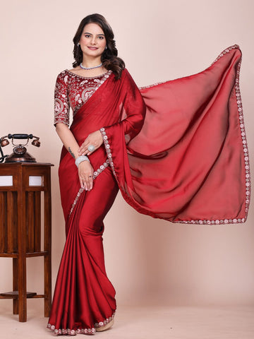Varanga Ethnic Motifs Embroidered Silk Blend Heavy Work Saree