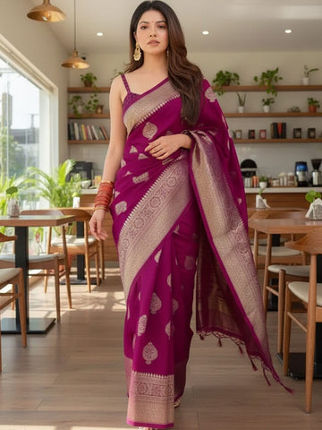 Ethnic Motifs Silk Cotton Handloom Banarasi Saree