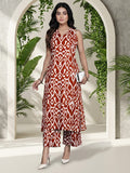 Varanga Women Red Ikat Printed Straight Kurta With Palazzo