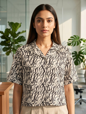 White Coloured Short Sleeves Shirt Collar Top