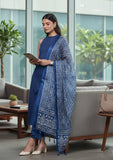 Varanga Women Blue Solid Kurta Set Paired With Printed Dupatta