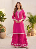 Varanga Women Zari Embroidered Yoke Kurta With Sharara And Dupatta