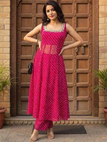 The Rani Pink Bandhaniwomen's Kurta Set