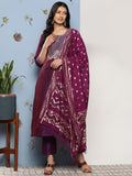 varanga women purple gold toned ethnic motifs embroidered gotta patti kurta with trousers dupatta