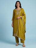 Kurta Set Featuring Beadwork Detailing, Embroidered Hem Trousers, And A Hand-Embroidered Dupatta For A Timeless Ethnic Look.