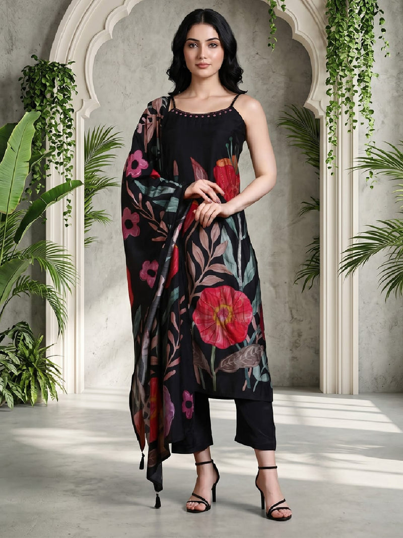 Bold Floral Printed Kurta with Trouser & Dupatta