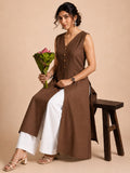 Sleeveless Brown Linen Kurta