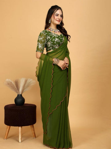 Varanga Floral Embroidered Poly Chiffon Saree