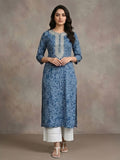 Varanga Women Blue Bandhani Printed Straight Kurta