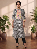 Geometric Printed Aline Cotton Kurta Set With Fusion Look