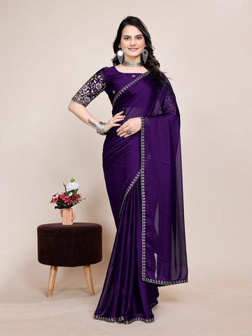Varanga Embellished Embroidered Silk Blend Heavy Work Saree