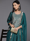 Varanga Women Teal Embroidered Straight Kurta Paired With Tonal Bottom And Dupatta