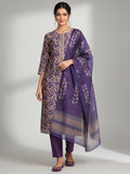 Varanga Women Purple Floral Printed Straight Kurta With Trousers And Printed Dupatta.