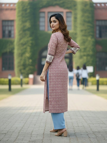 Varanga Rose & Ivory pure cotton Block Kurti
