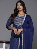 Varanga Women Blue Laheriya Straight Kurta With Tonal Bottom And Dupatta